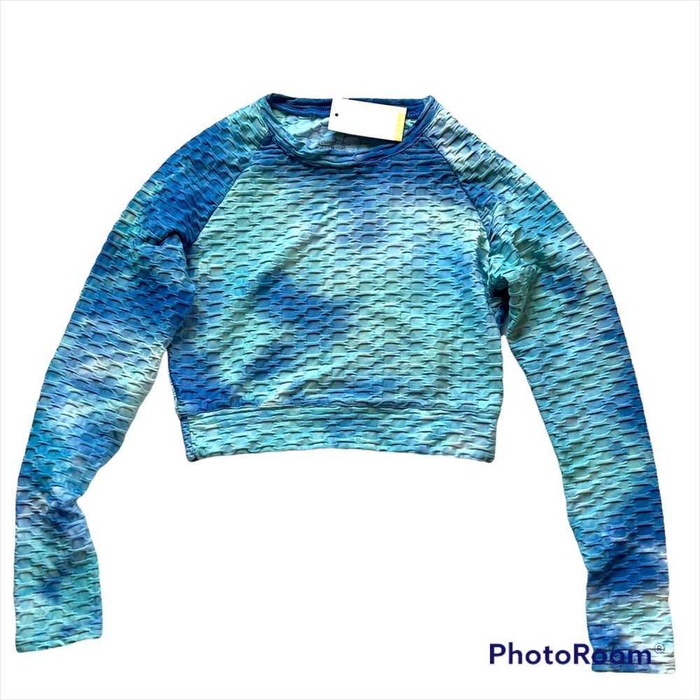 LYDAA blue tie dye long sleeve crop top size L/XL
